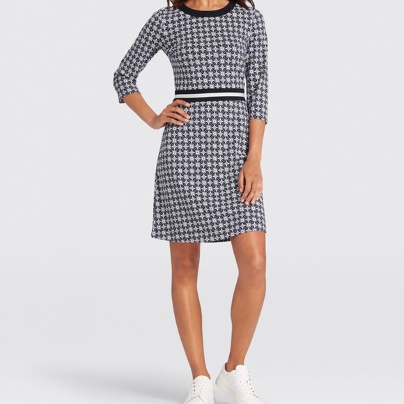 NWT Draper James Honeycomb Nassau Navy Ponte Floral Dress L - Picture 2 of 16